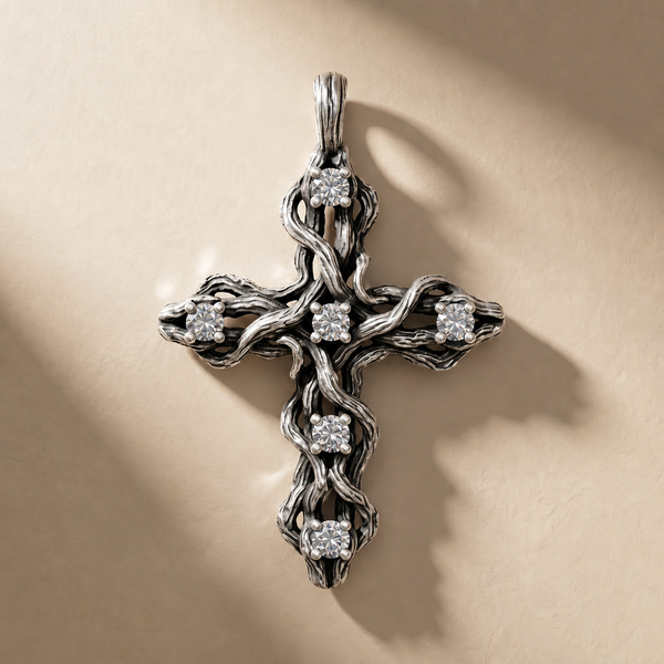 PLEXUS LUX pendant in volcanic-oxidized 925 silver with white stones, handcrafted in Italy for you - Broken Hearts