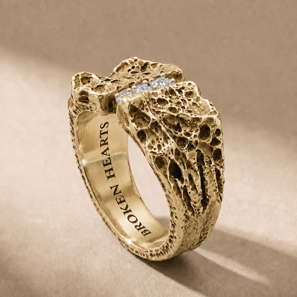 TERNUM AUREUM LACRIMA ring in solid 18kt gold with white stones, handcrafted in Italy for you - Broken Hearts