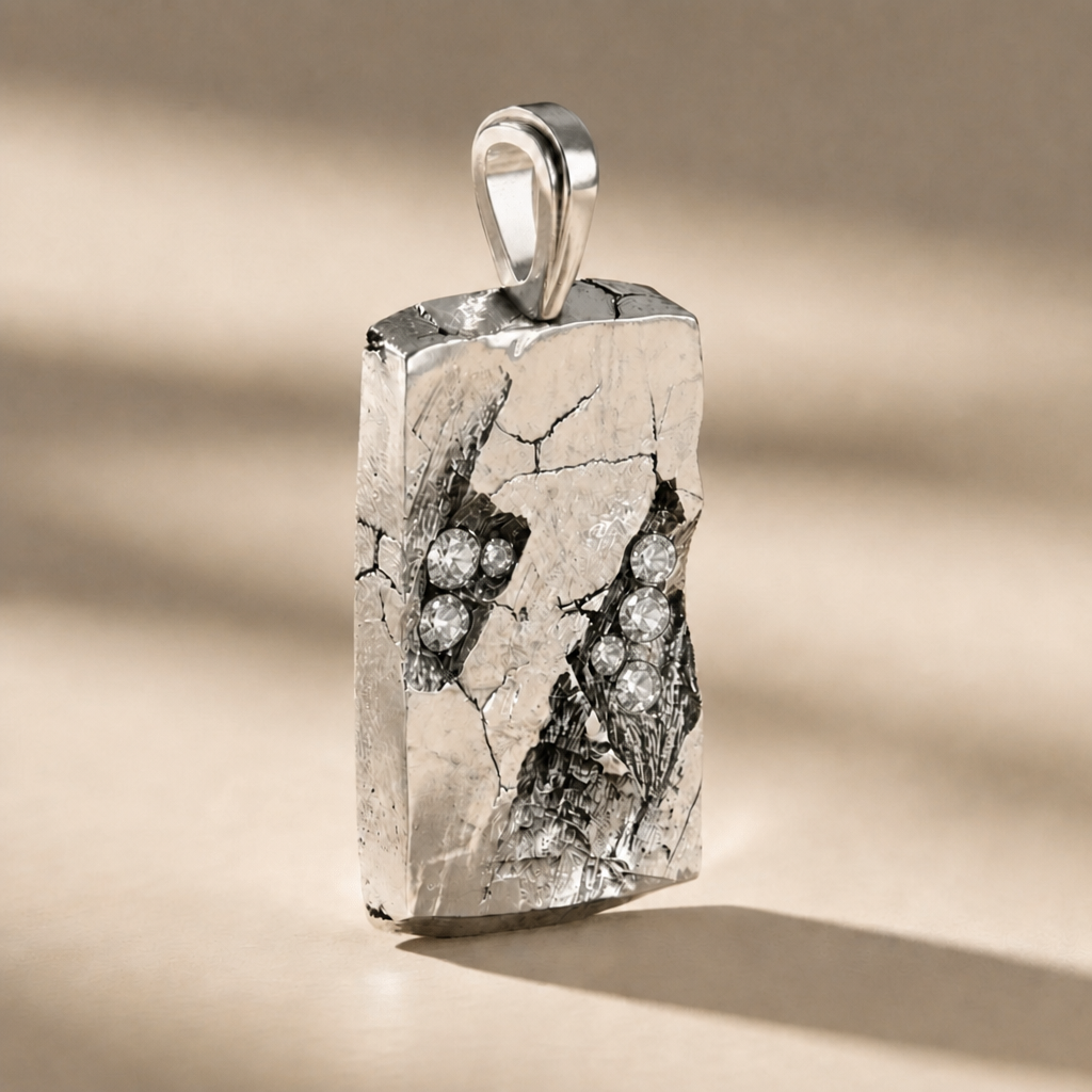 GOLGA LUX cross pendant in volcanic-oxidized 925 silver with white stones, handcrafted in Italy for you - Broken Hearts