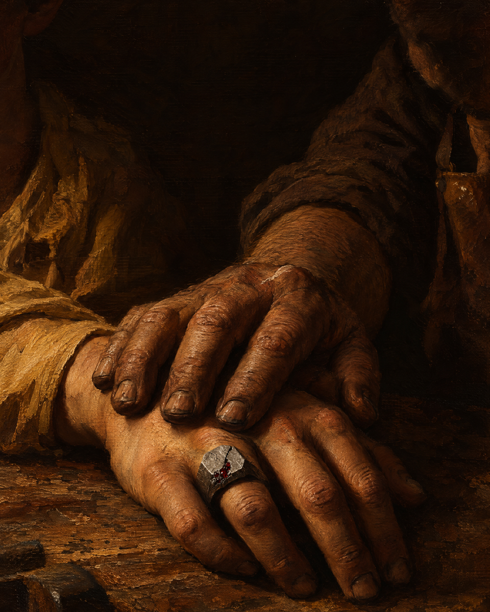 The Register: a hand on the shoulder, seen from behind