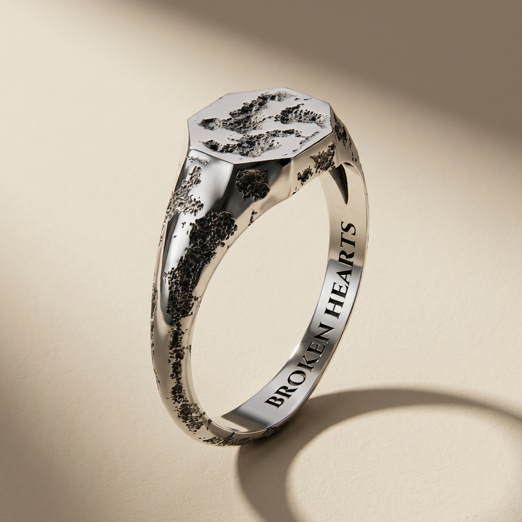 CAVUM ring in volcanic-oxidized 925 silver, handcrafted in Italy for you - Broken Hearts