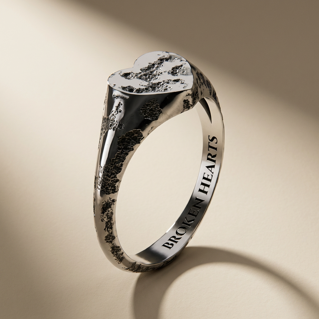 PLAGA ring in volcanic-oxidized 925 silver, handcrafted in Italy for you - Broken Hearts