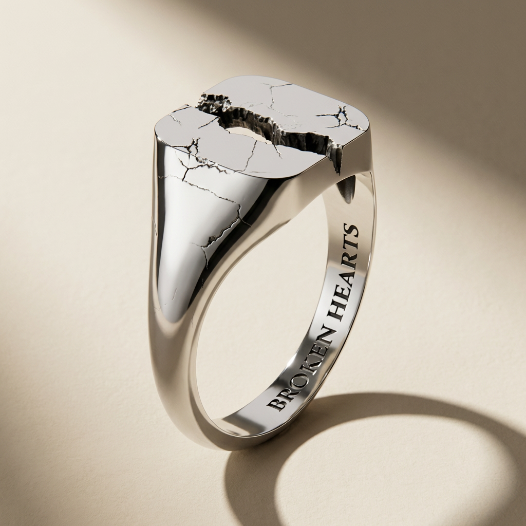 QUADRUM ring in volcanic-oxidized 925 silver, handcrafted in Italy for you - Broken Hearts
