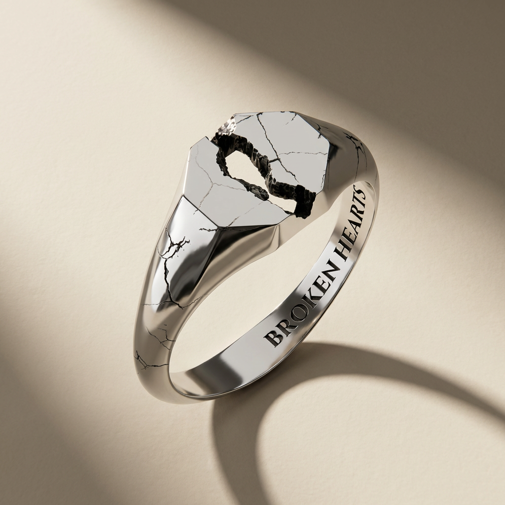 LAPIS ring in volcanic-oxidized 925 silver, handcrafted in Italy for you - Broken Hearts