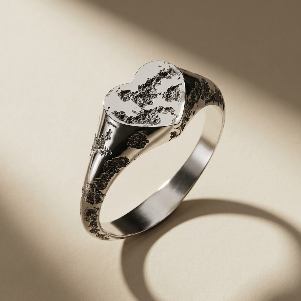PLAGA ring in volcanic-oxidized 925 silver, handcrafted in Italy for you - Broken Hearts
