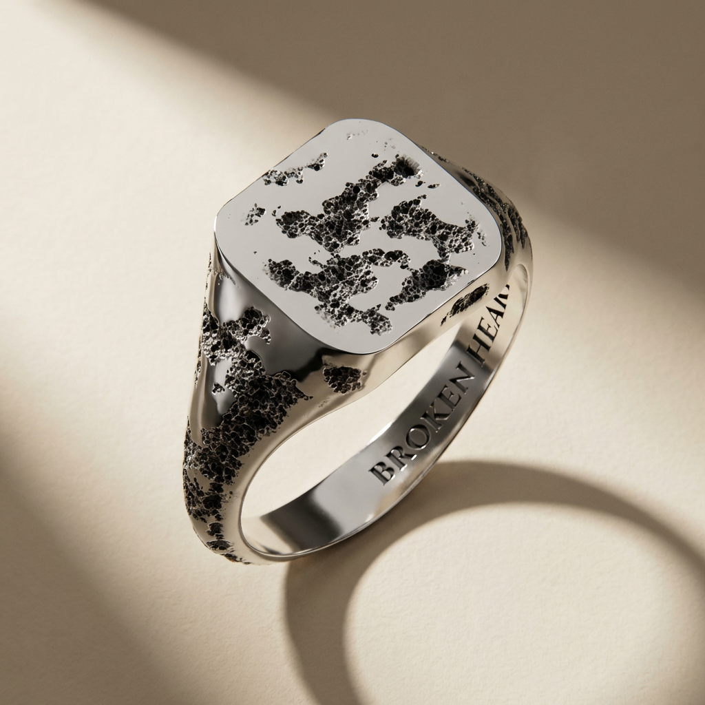 RUINA ring in volcanic-oxidized 925 silver, handcrafted in Italy for you - Broken Hearts