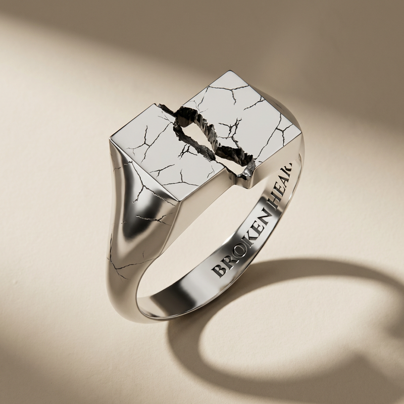 INCISIO ring in volcanic-oxidized 925 silver, handcrafted in Italy for you - Broken Hearts