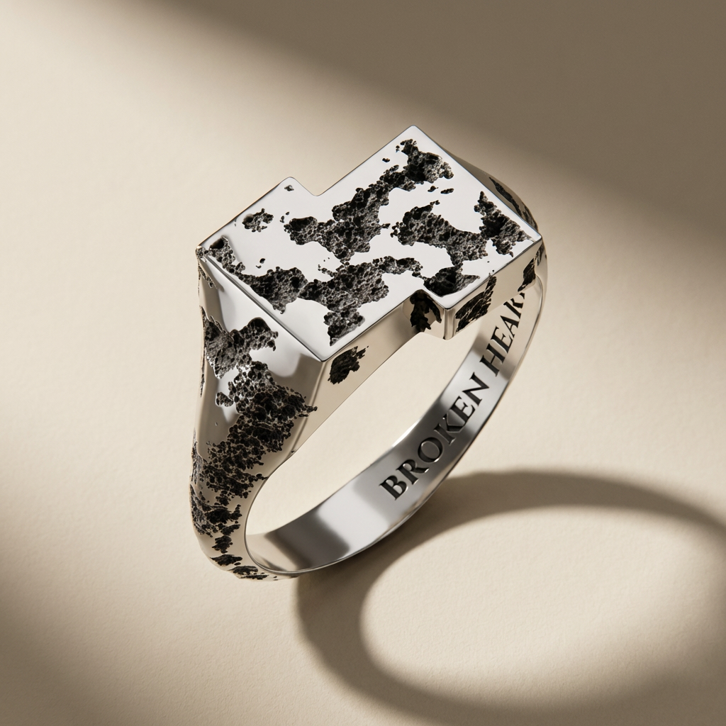 TACTUM ring in volcanic-oxidized 925 silver, handcrafted in Italy for you - Broken Hearts