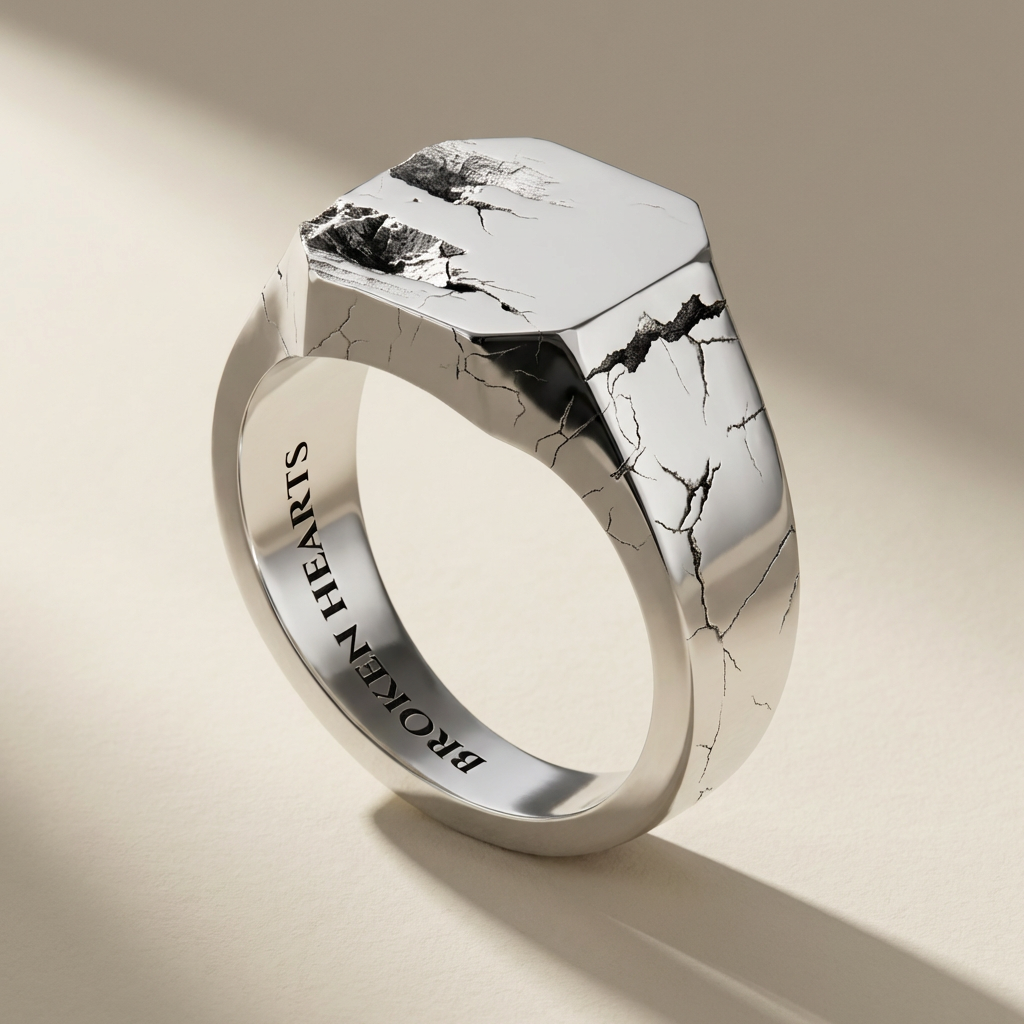 CINERES ring in volcanic-oxidized 925 silver, handcrafted in Italy for you - Broken Hearts