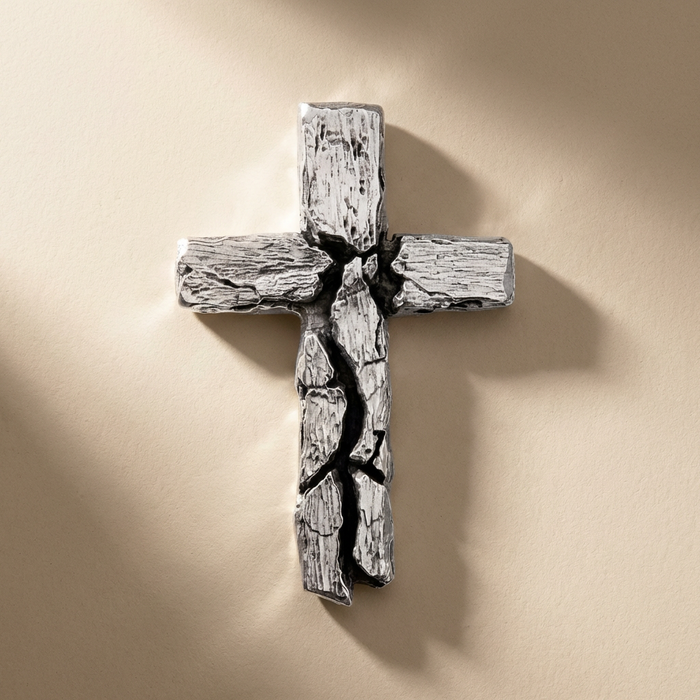 PATIBOLO cross pendant in volcanic-oxidized 925 silver with red stones, handcrafted in Italy for you - Broken Hearts