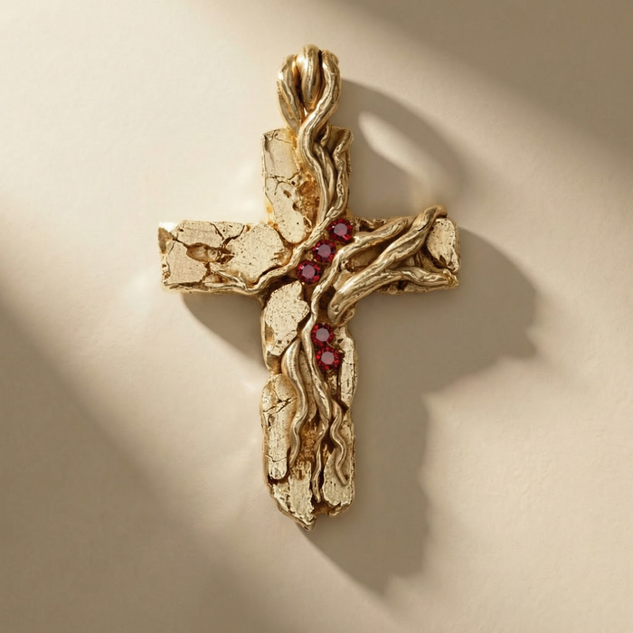 GOLDEN CRUCEM cross pendant, 24kt gold-plated, handcrafted in Italy for you - Broken Hearts