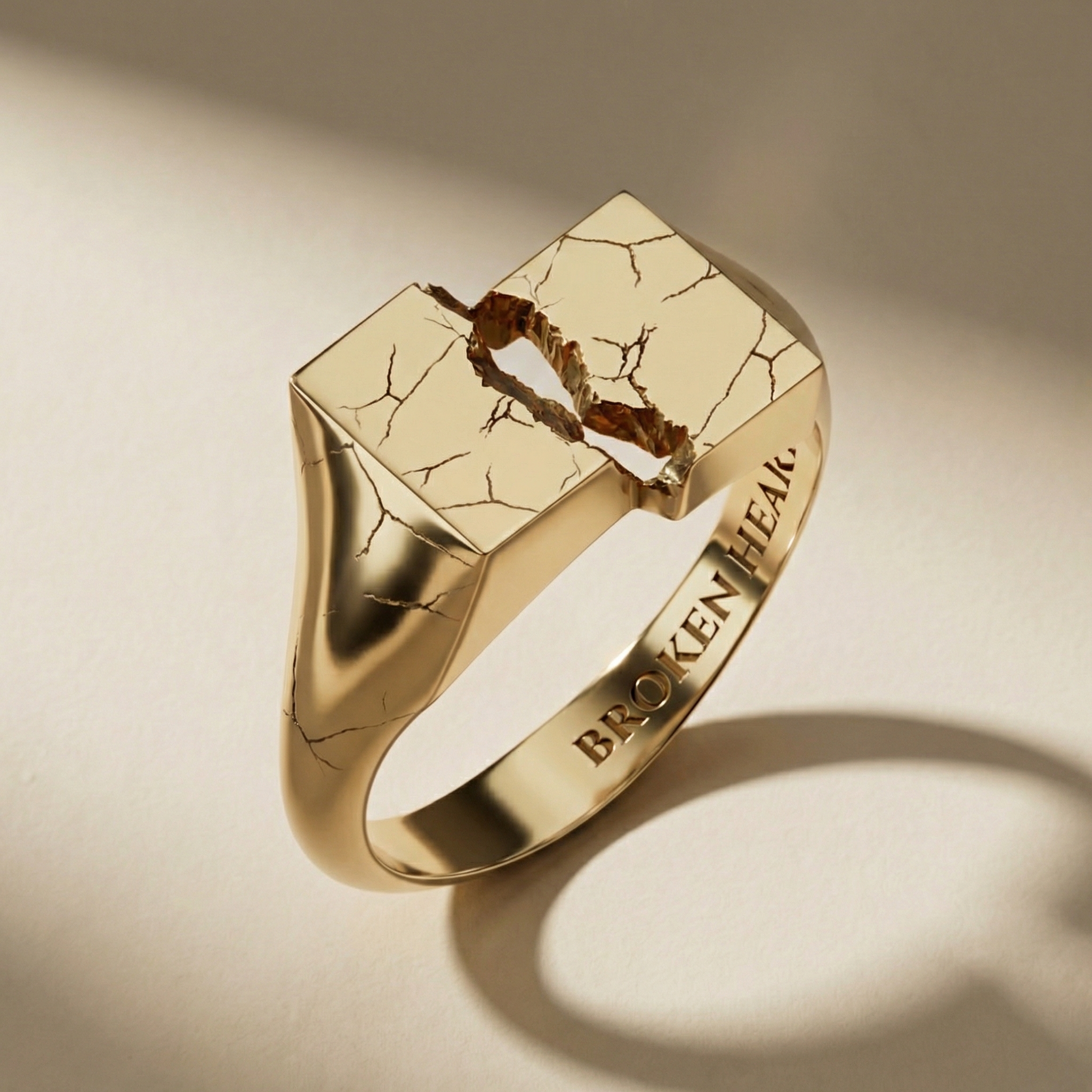 GOLDEN INCISIO ring, 24kt gold-plated, handcrafted in Italy for you - Broken Hearts