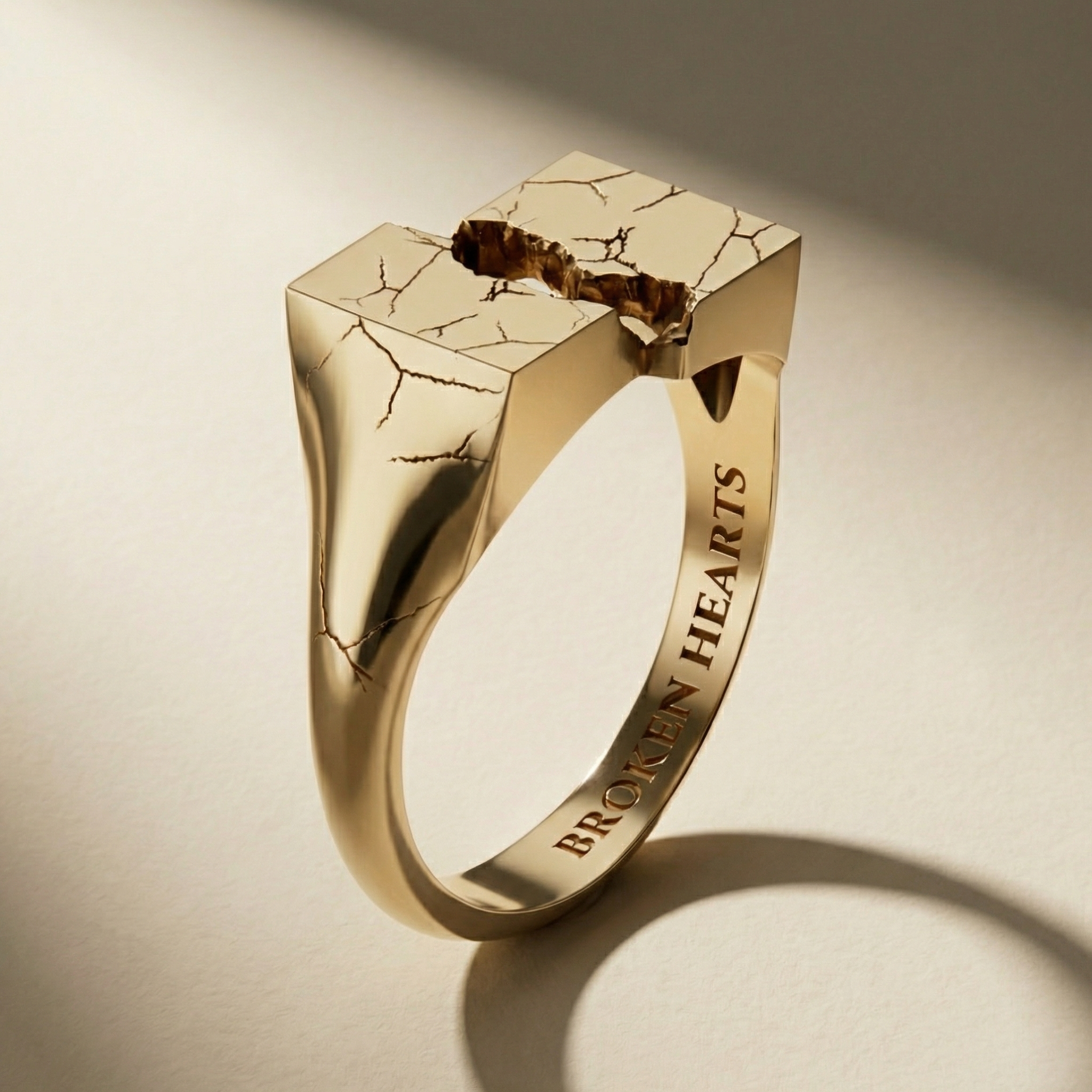 GOLDEN INCISIO ring, 24kt gold-plated, handcrafted in Italy for you - Broken Hearts