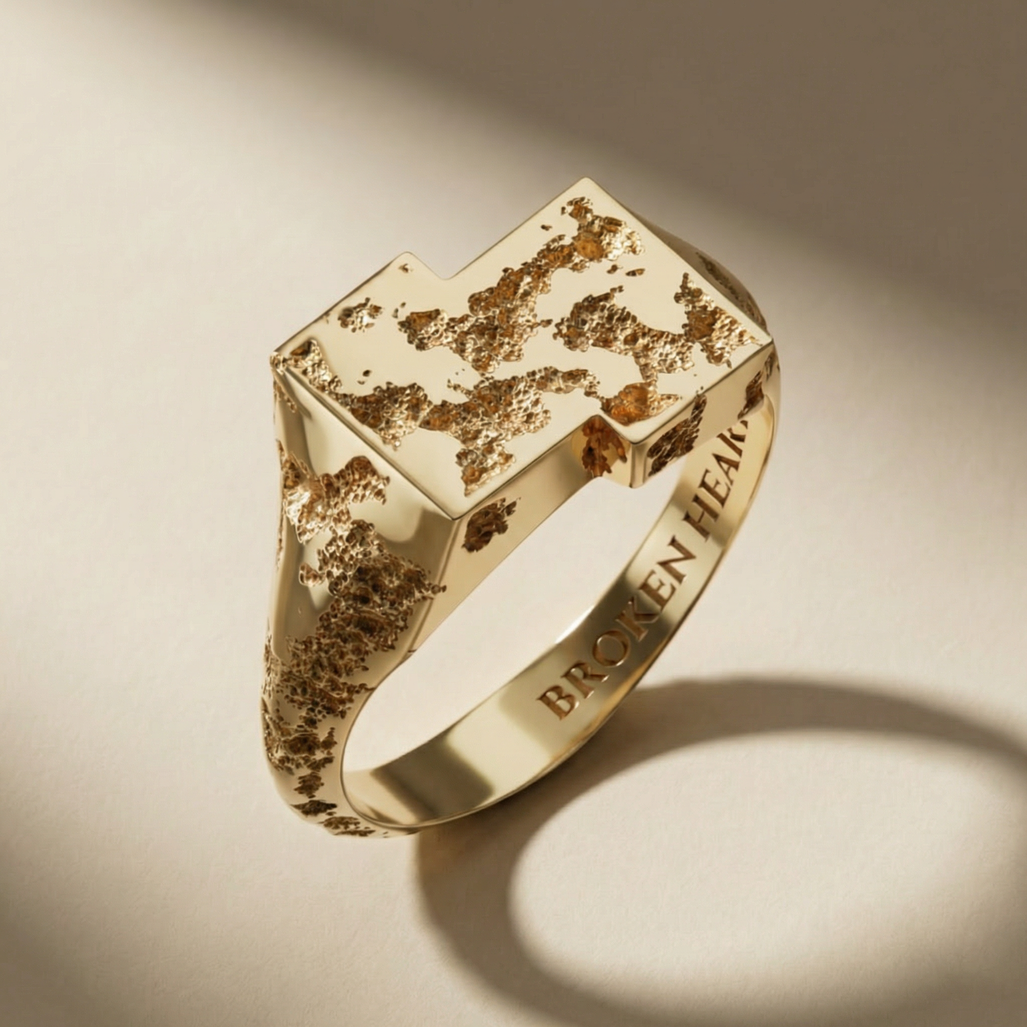 GOLDEN TACTUM ring, 24kt gold-plated, handcrafted in Italy for you - Broken Hearts