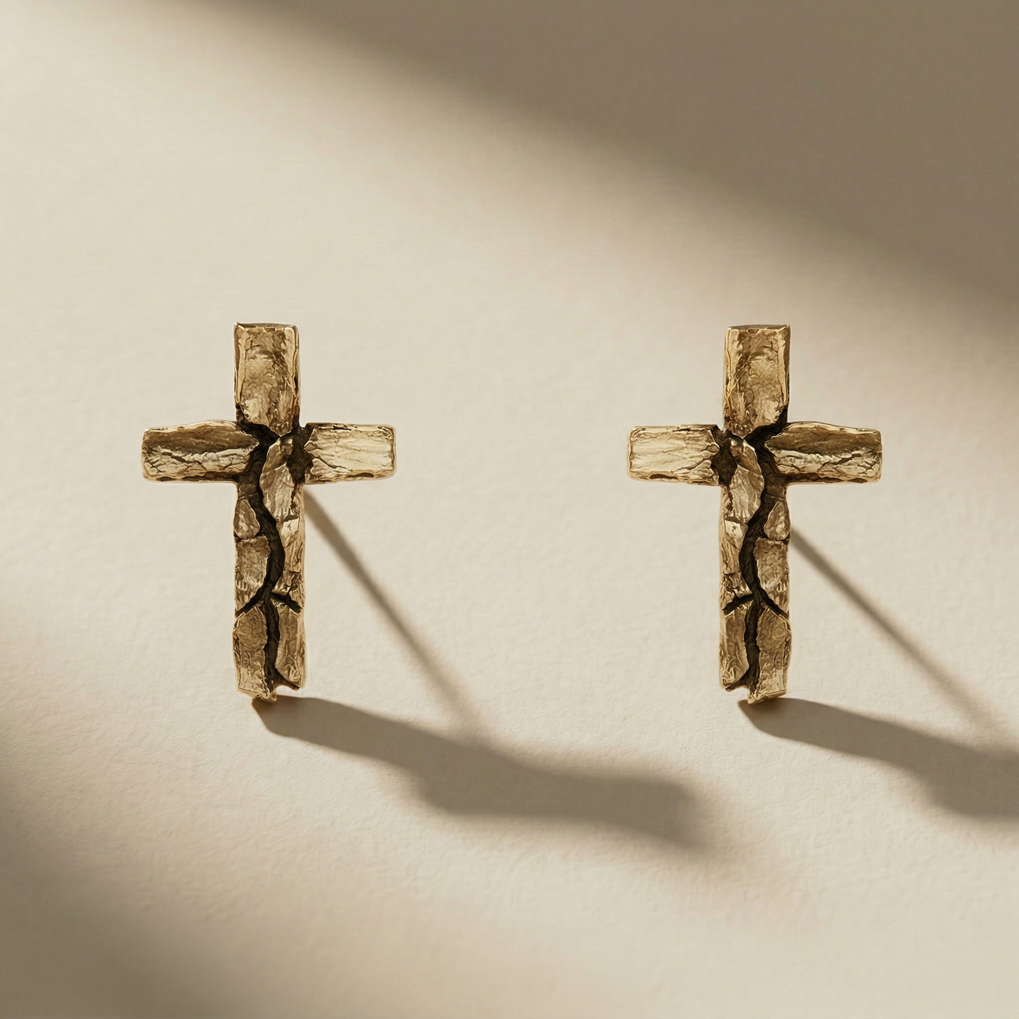 GOLDEN PASSIO cross earrings, 24kt gold-plated, handcrafted in Italy for you - Broken Hearts