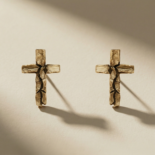 GOLDEN PASSIO cross earrings, 24kt gold-plated, handcrafted in Italy for you - Broken Hearts