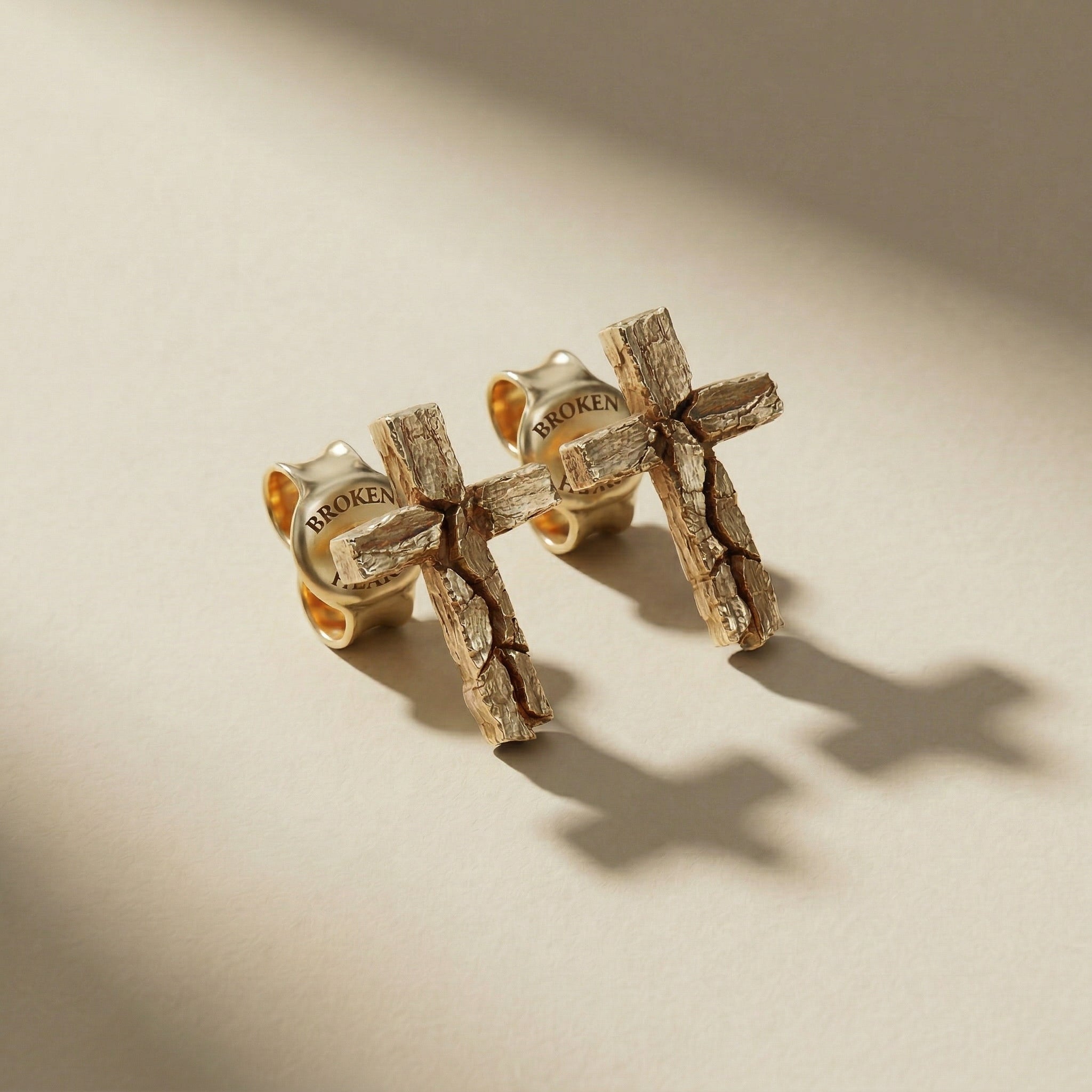 GOLDEN PASSIO cross earrings, 24kt gold-plated, handcrafted in Italy for you - Broken Hearts