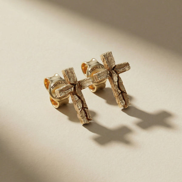 GOLDEN PASSIO cross earrings, 24kt gold-plated, handcrafted in Italy for you - Broken Hearts